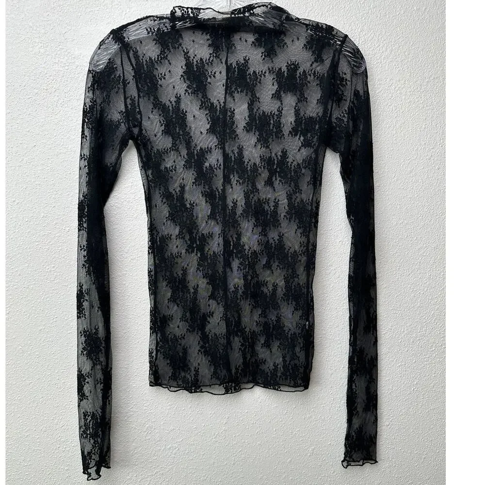 Free People Lady Lux Black Sheer Lace Floral Top XS - Picture 5 of 9